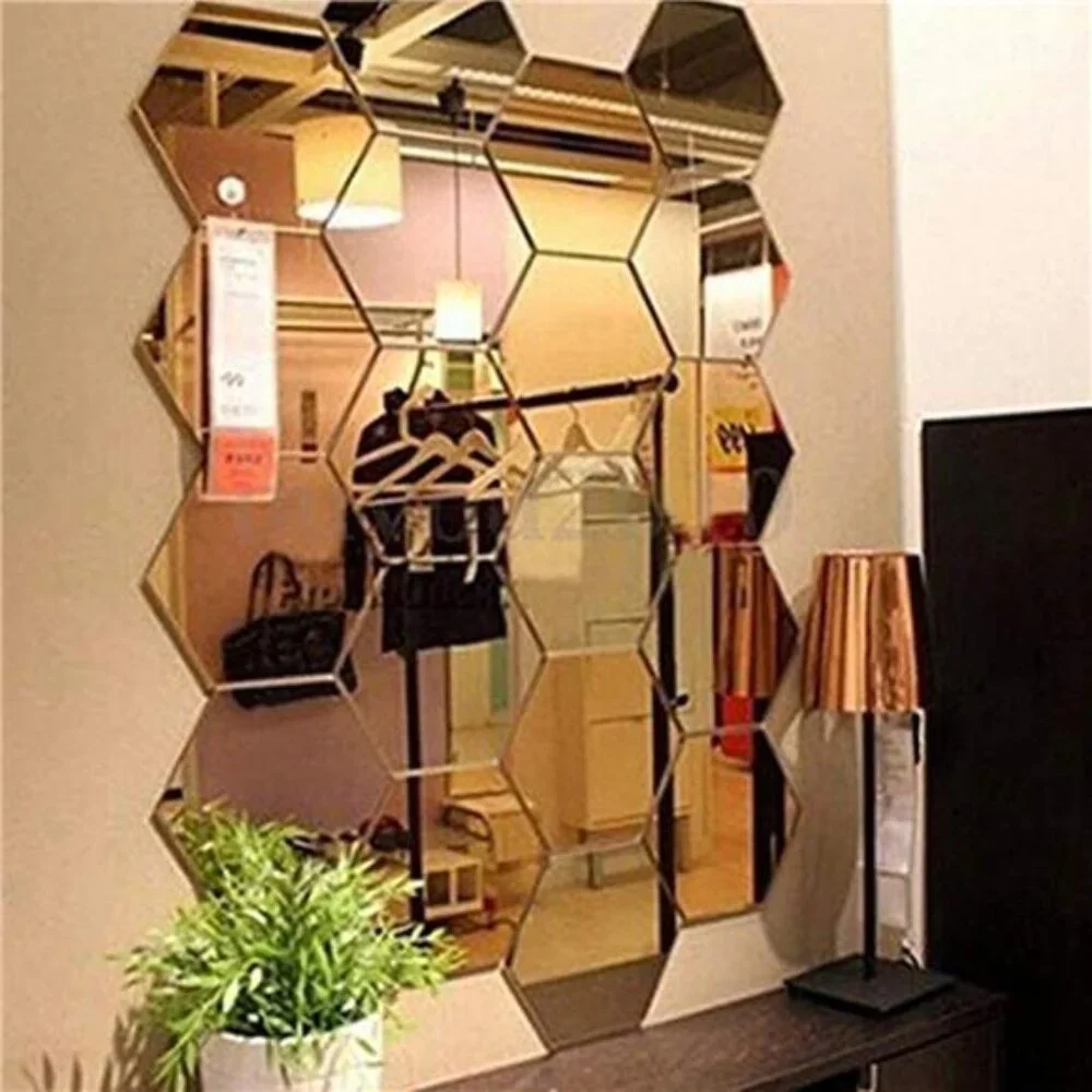 Mirror Wall Stickers - 12PCS Hexagon Art DIY Decorative Acrylic Sheet Plastic